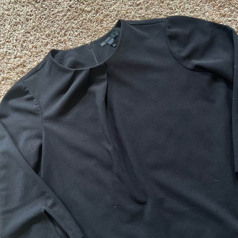 Maggy London Woman Black Shift Dress Plus Size 20W Textured 3/4 Sleeve Pockets